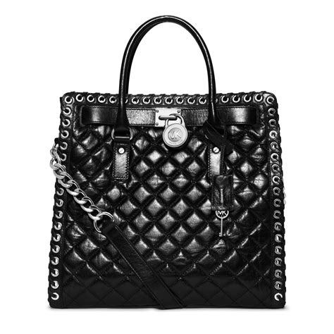 michael kors hamilton quilted tote black patent|michael kors hamilton large satchel.